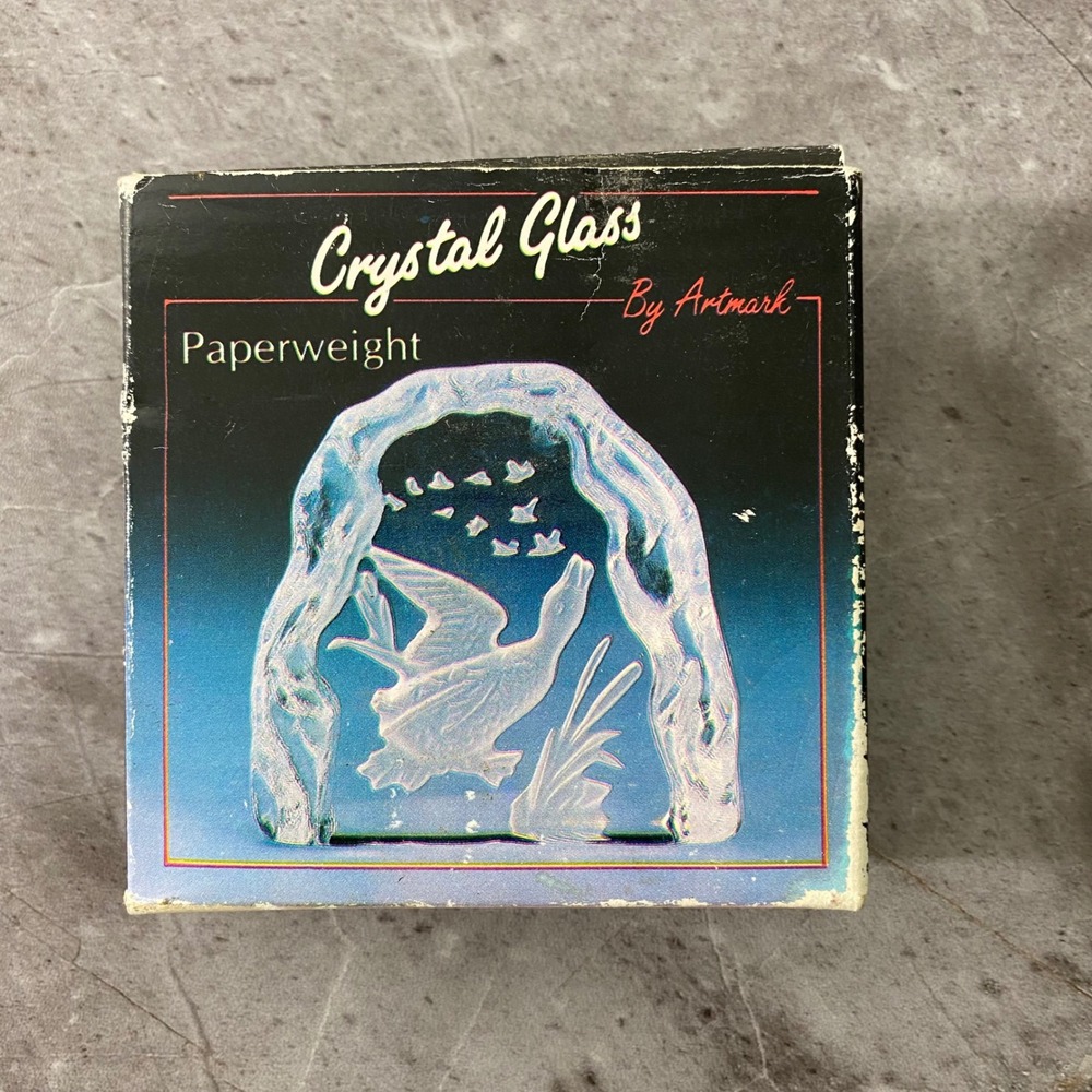 Vintage 1988 Artmark Crystal Glass Mallard Duck‎ Paperweight Frosted Intaglio
